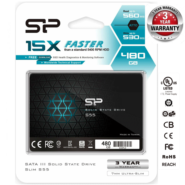 Silicon Power S55 480Gb SSD , SATA III - 560/530MB/s